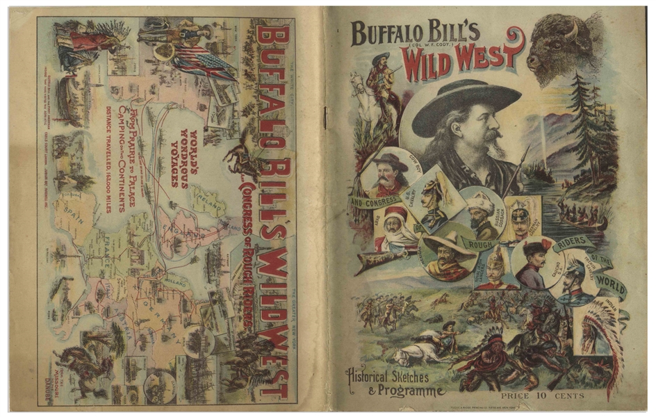 1898 Program for ''Buffalo Bill's Wild West'' Show -- Featuring Buffalo Bill Cody ''sharpshooting at full speed'', a Reenactment of the Battle of Little Bighorn, Russian Cossacks & Indian Attacks